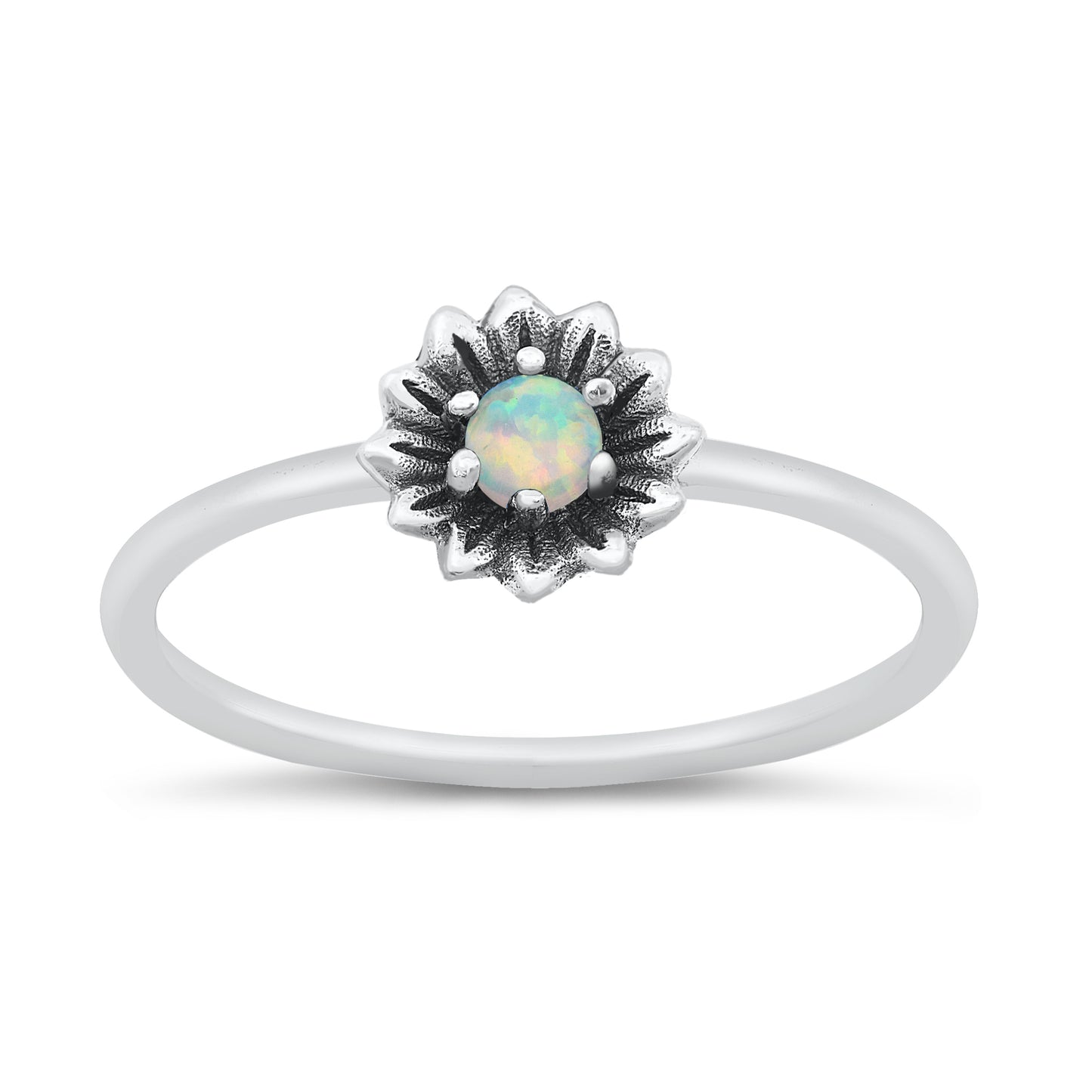 Silver Lab Opal Ring - Flower