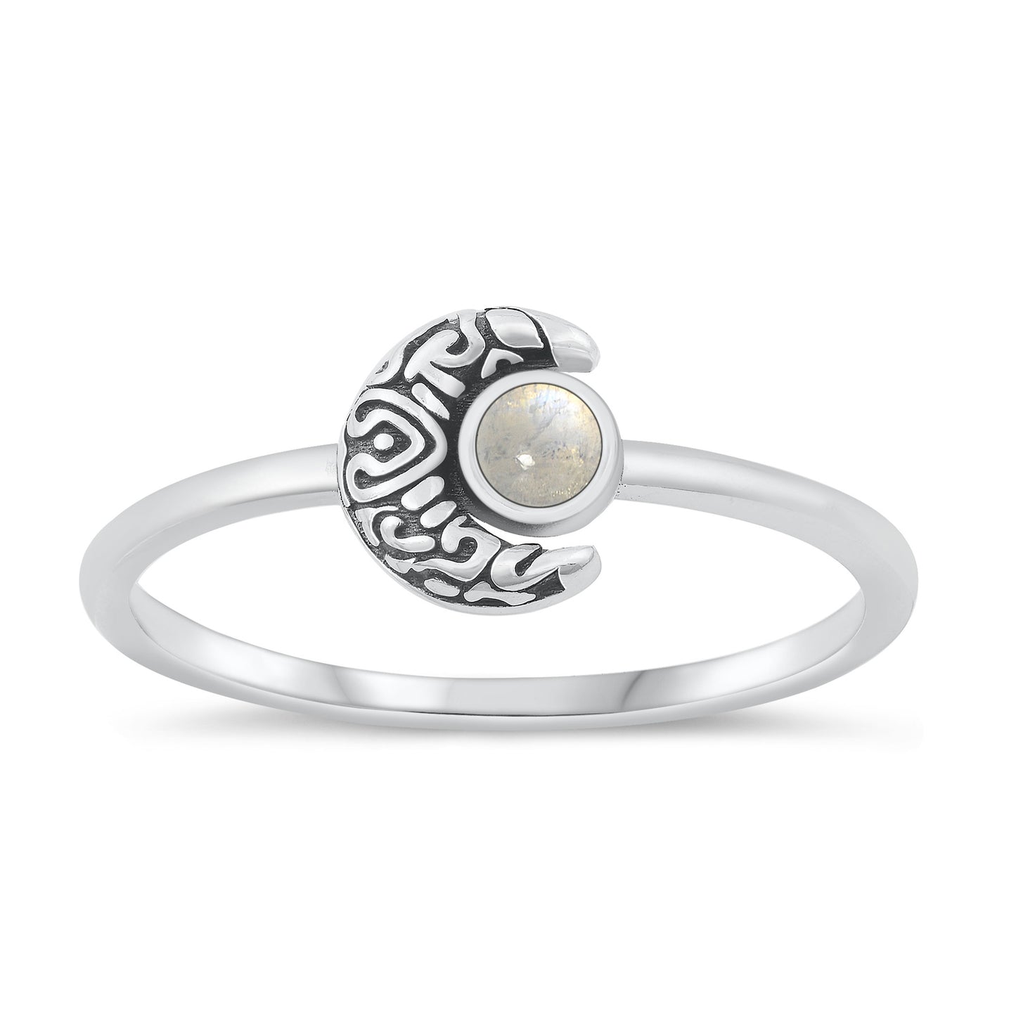 Silver Stone Ring - Crescent Moon