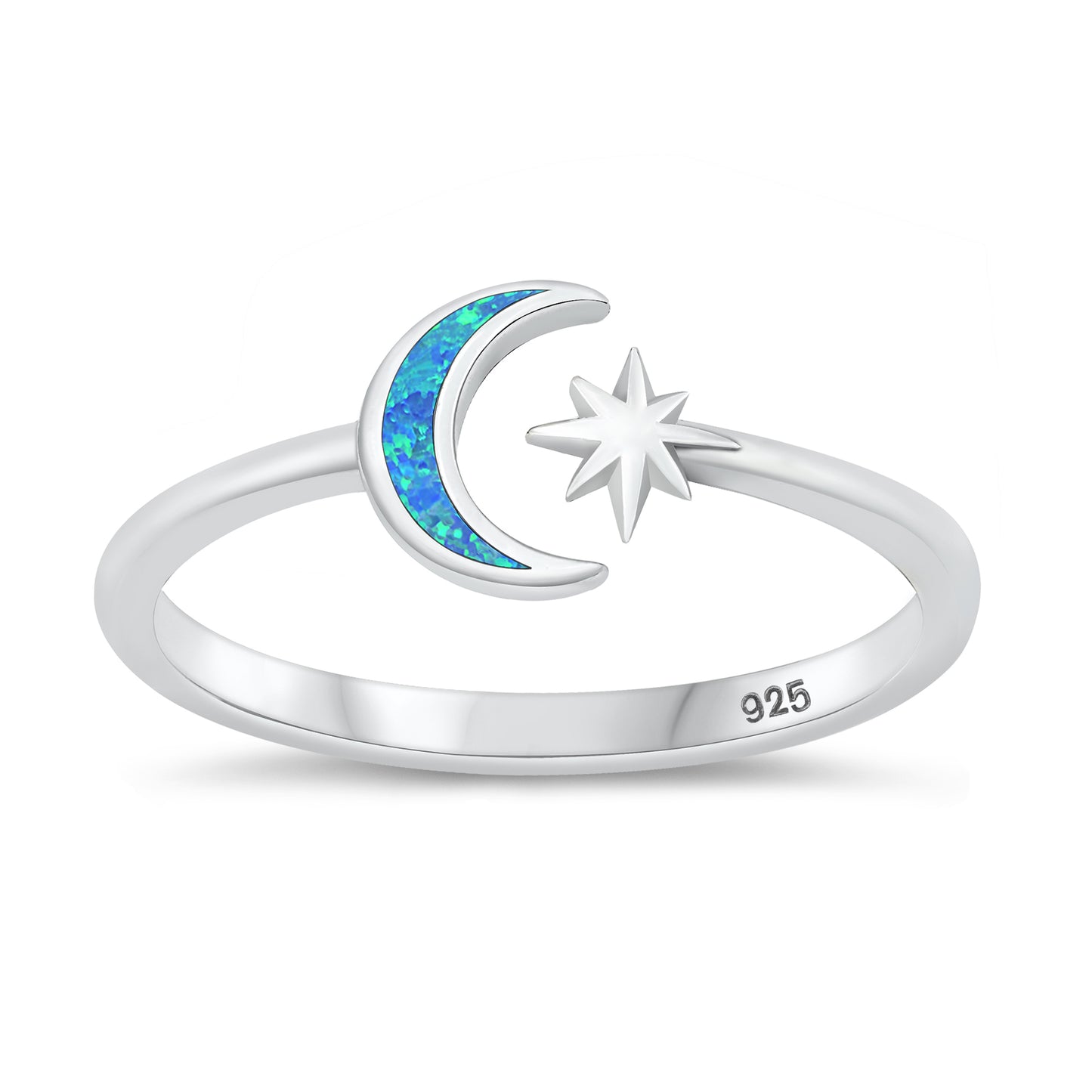 Silver Lab Opal Ring - Moon & Star