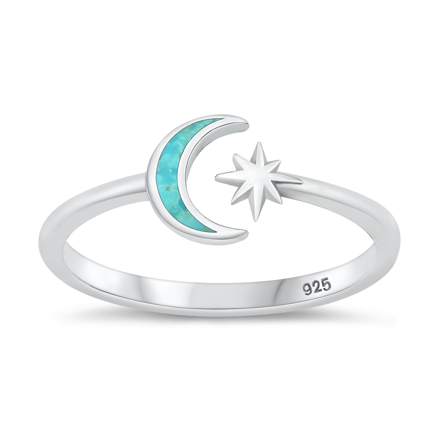 Silver Stone Ring - Moon & Star