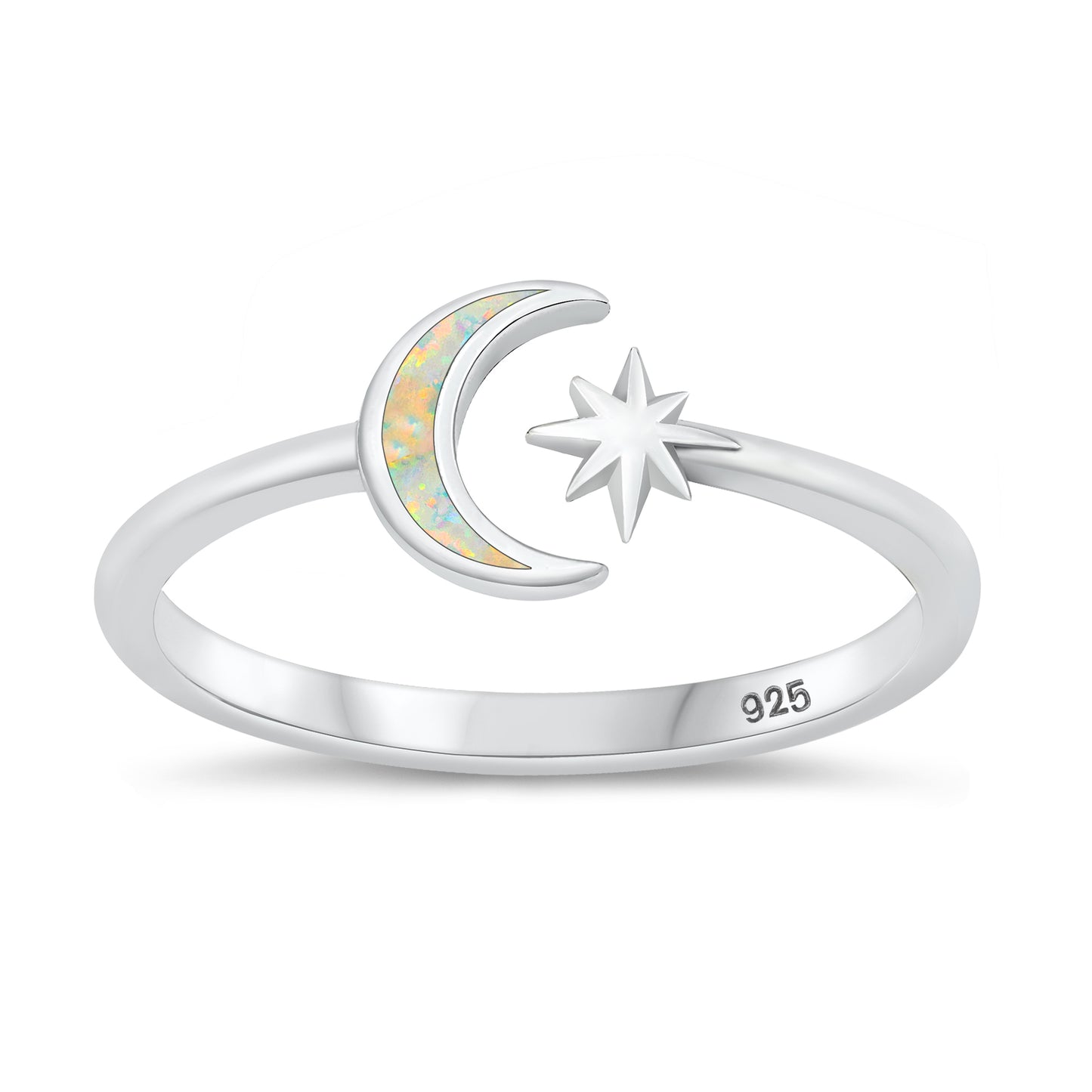 Silver Lab Opal Ring - Moon & Star