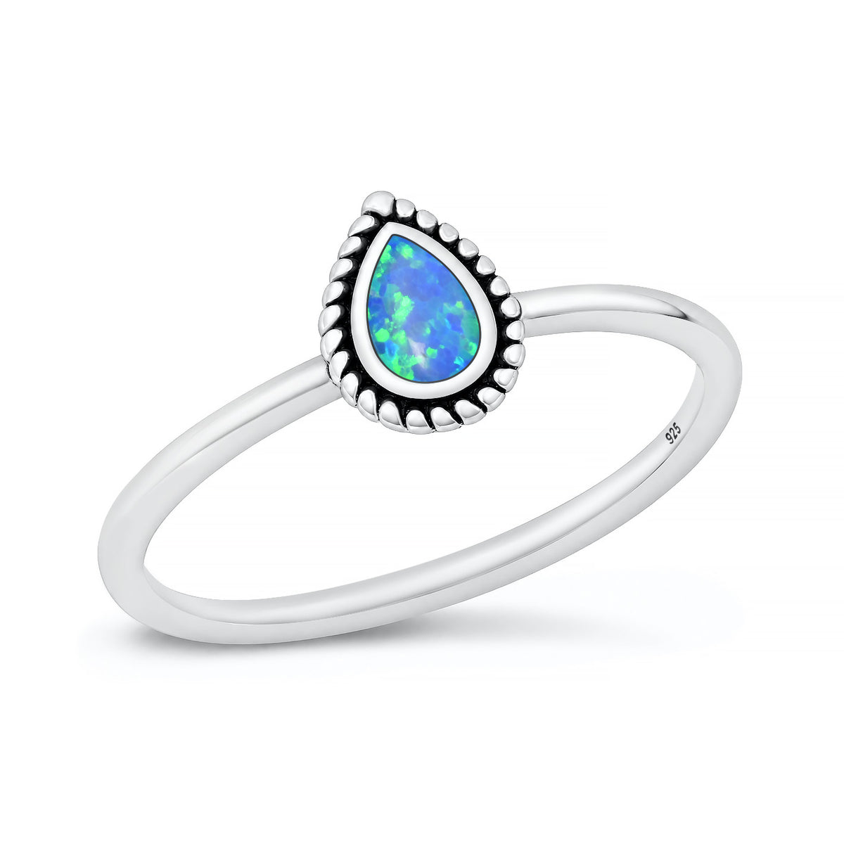 Silver Teardrop Beaded Stone Ring