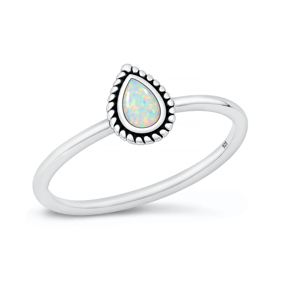 Silver Teardrop Beaded Stone Ring