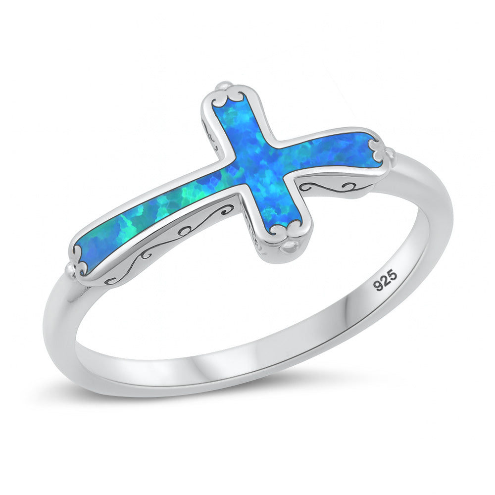 Silver Lab Opal Ring - Cross