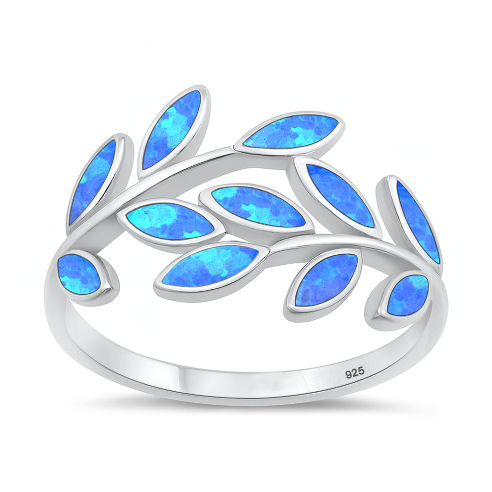 Silver Lab Opal Ring - Leaves