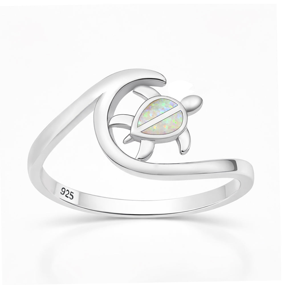 Silver Lab Opal Ring - Turtle & Wave