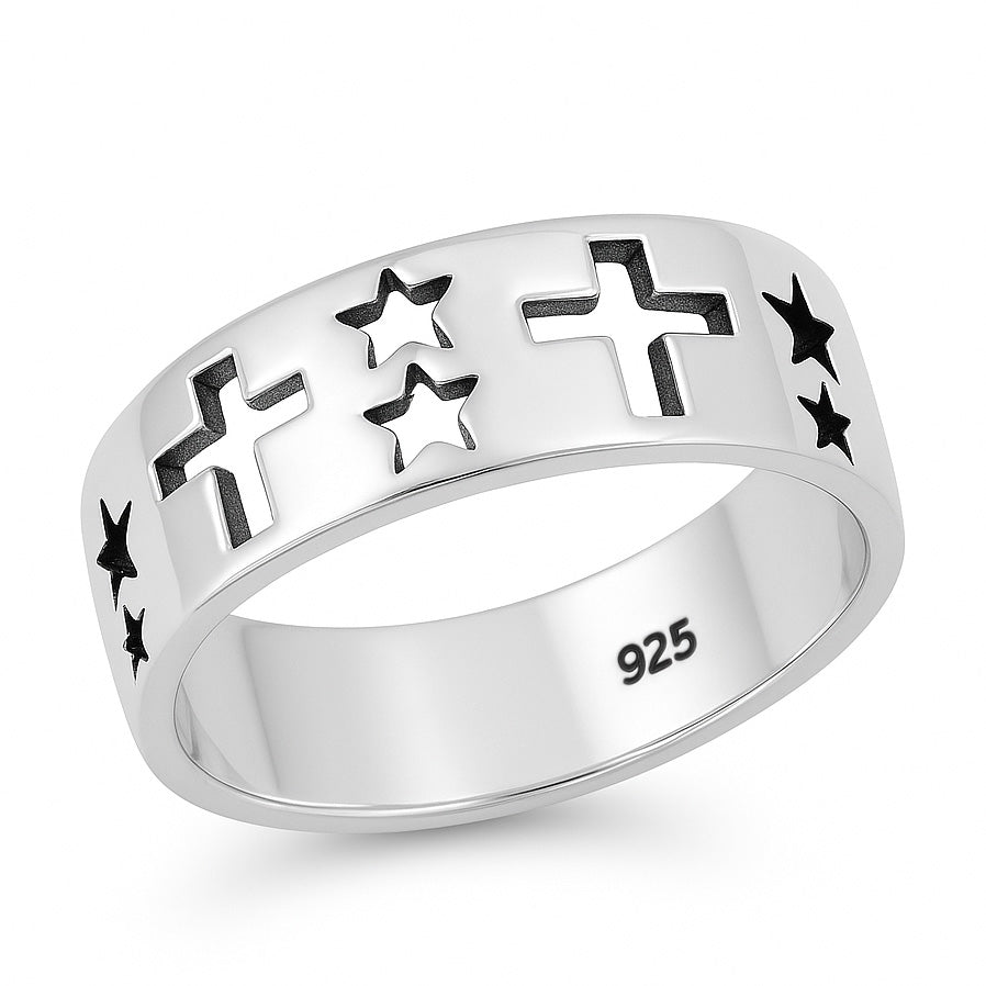 Silver Ring - Cross & Star