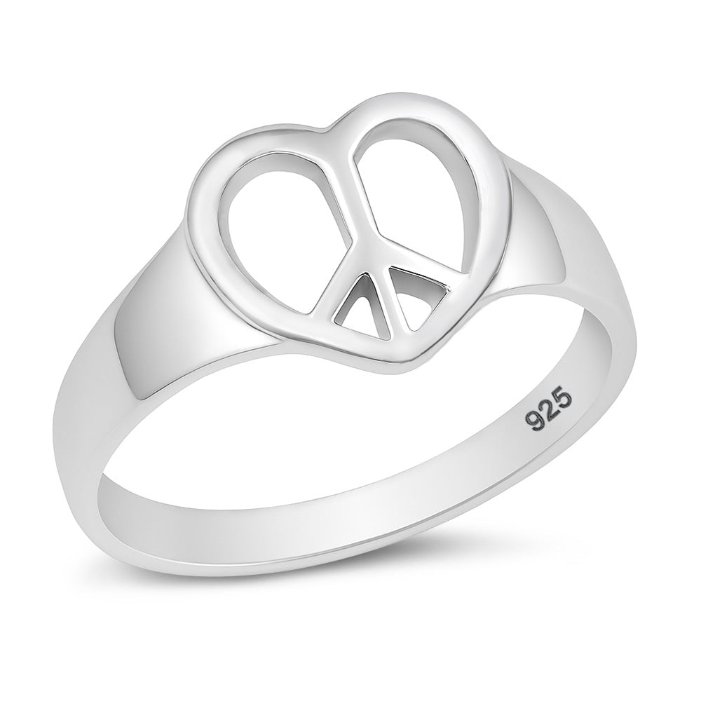 Silver Ring - Heart Peace Sign
