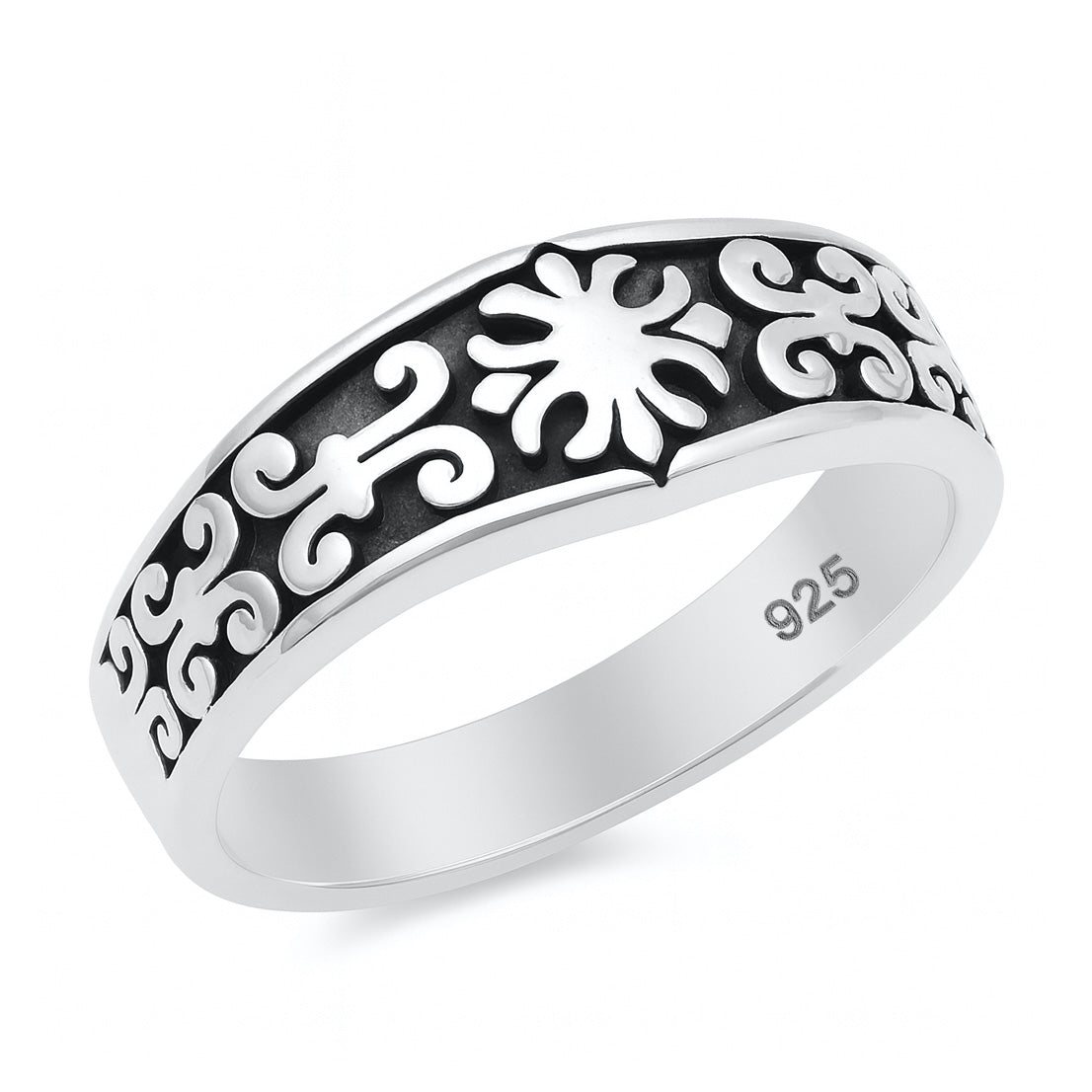 Silver Flower Scroll Ring