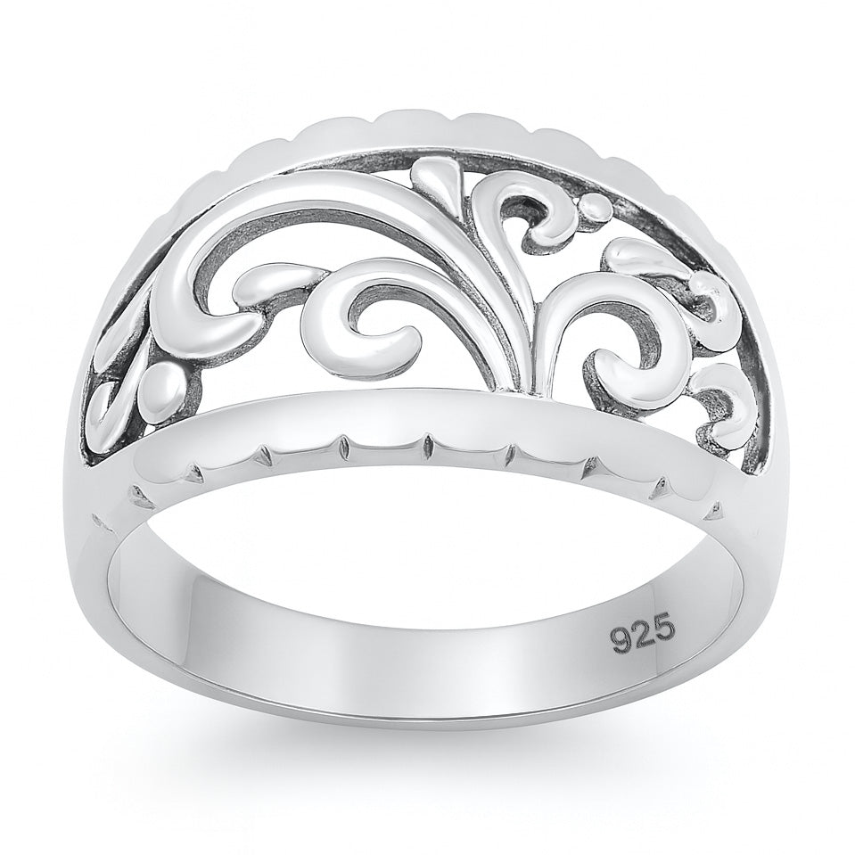 Silver Ortnate Swirl Band Ring