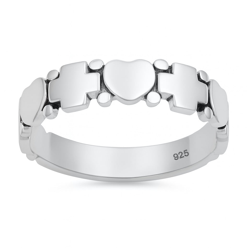 Silver Ring - Heart And Cross