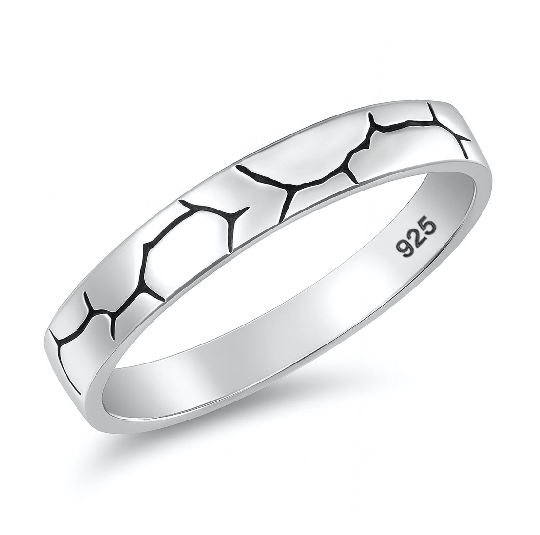 Silver Cracked Pattern Ring