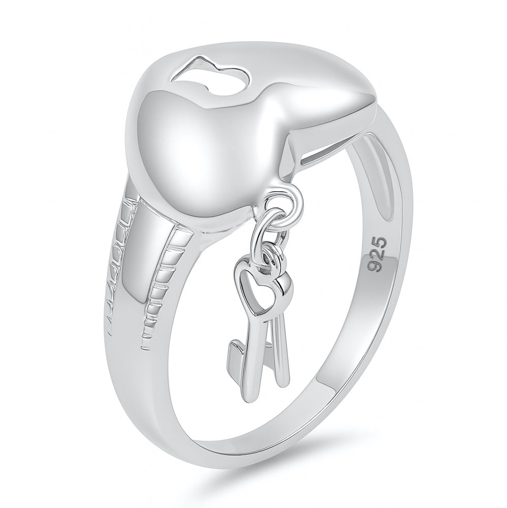 Silver Ring - Heart & Key