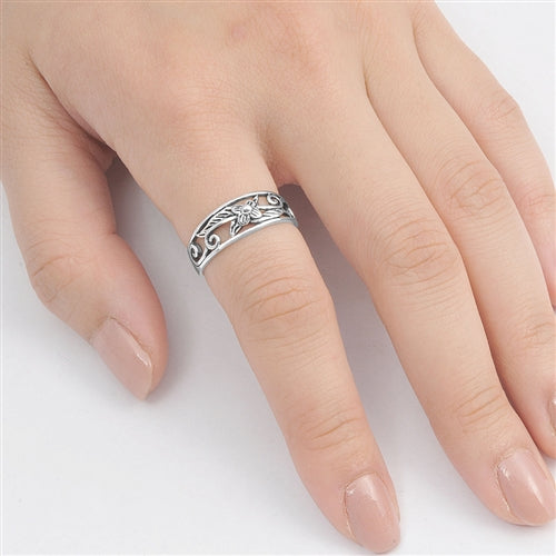 Silver Flower Scroll Ring