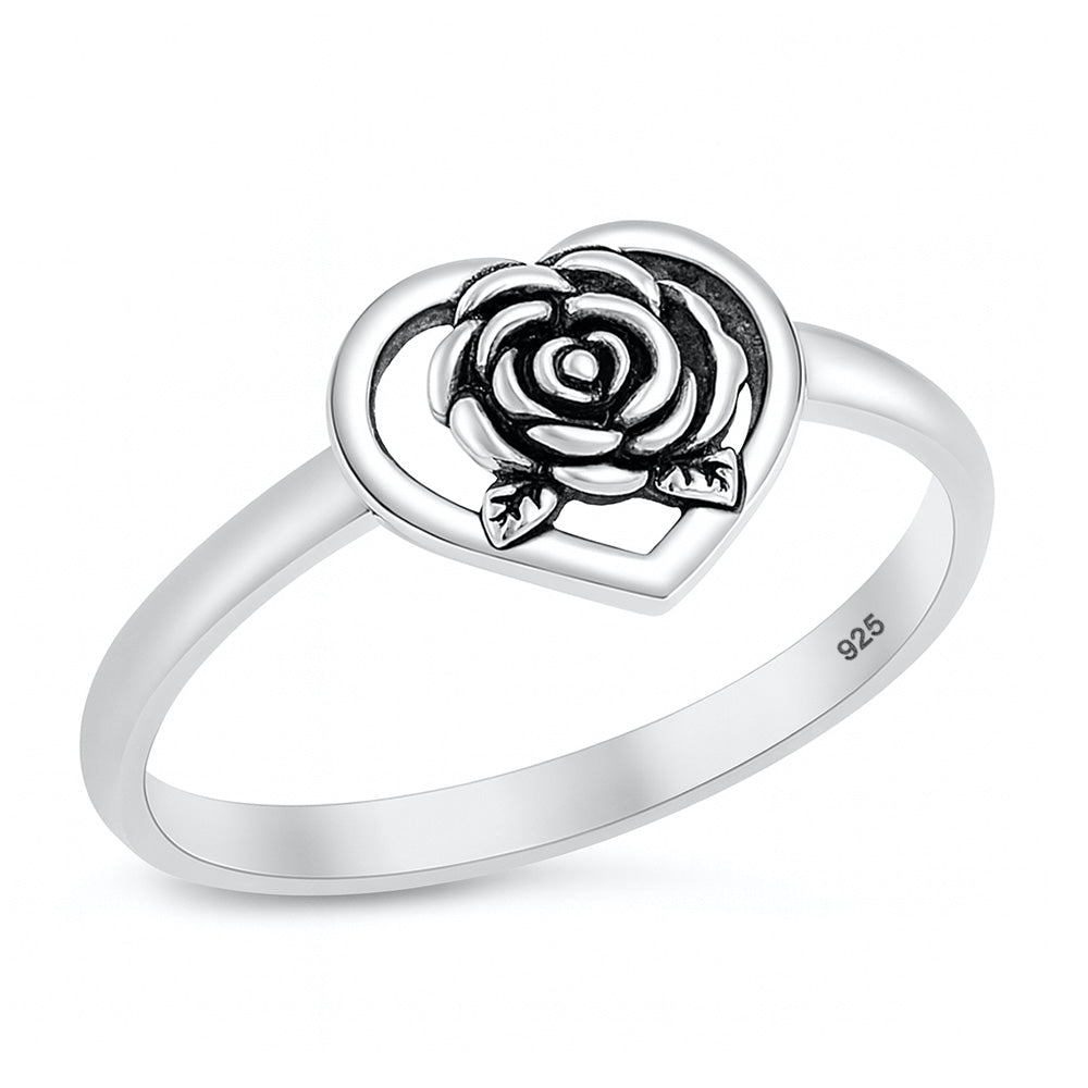 Silver Ring - Heart with Rose
