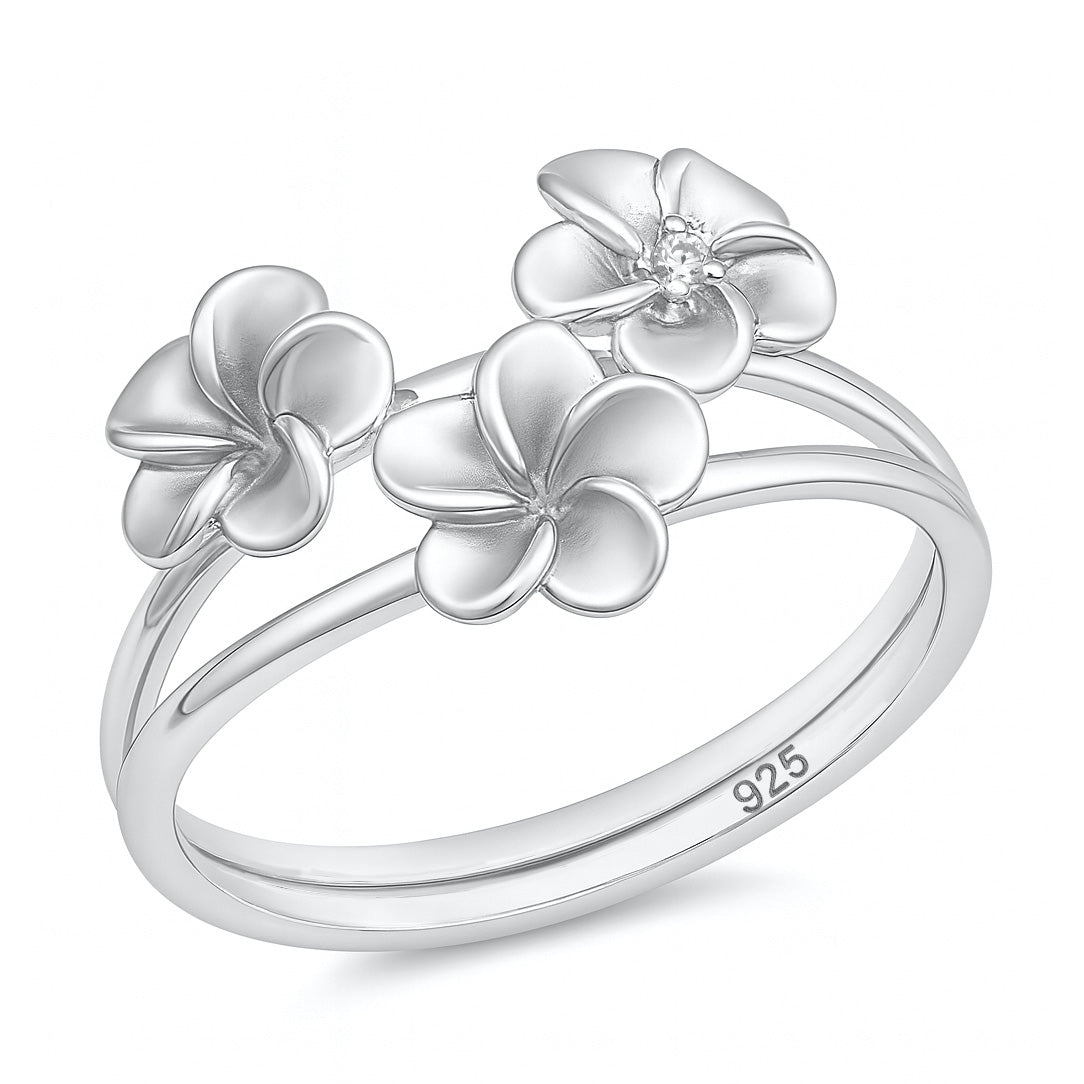 Silver Ring - Plumeria Flowers