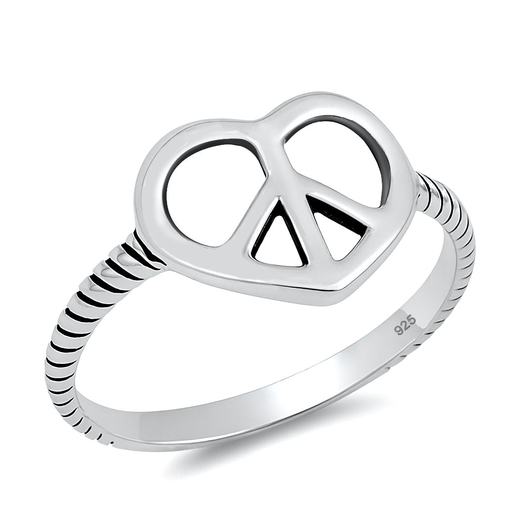 Silver Ring - Peace Sign / Heart