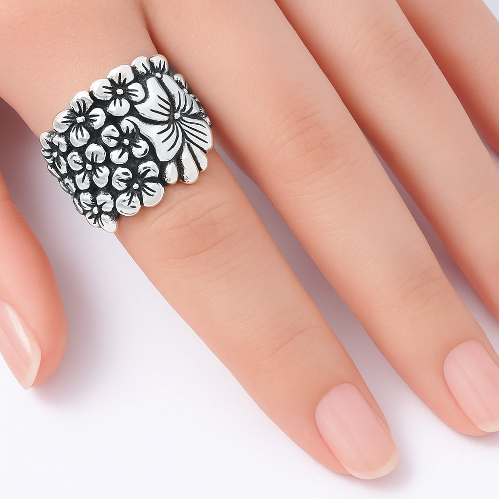 Silver Ring - Flowers