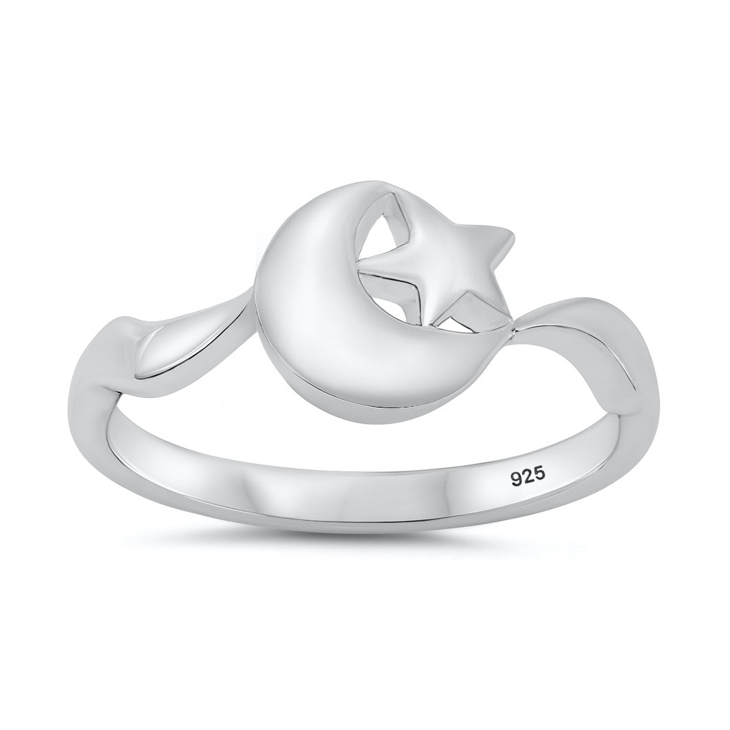 Silver Ring - Moon and Star