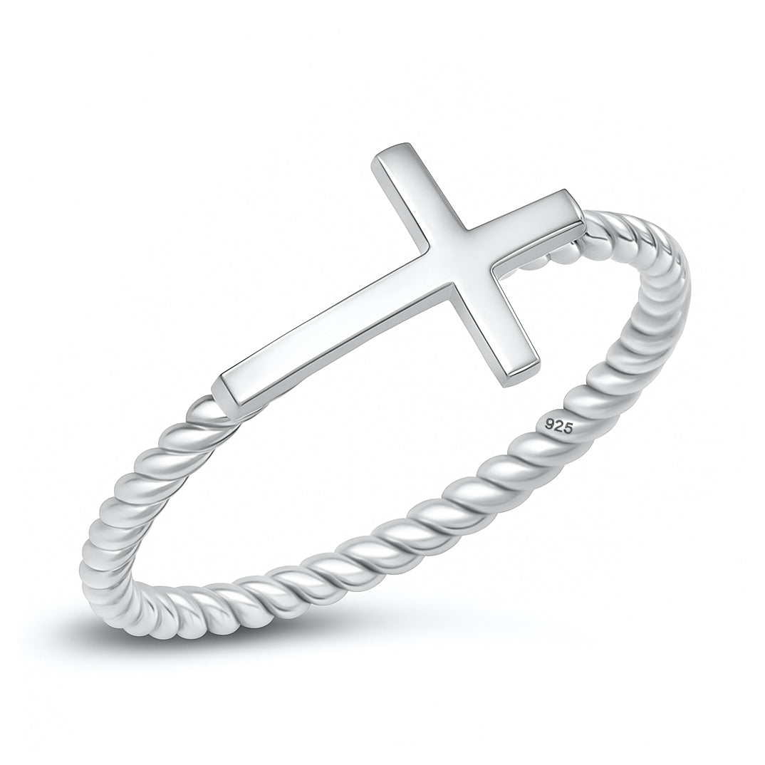 Silver Ring - Sideways Cross