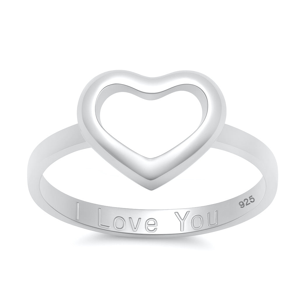 Silver Heart Ring with I Love You Engraved