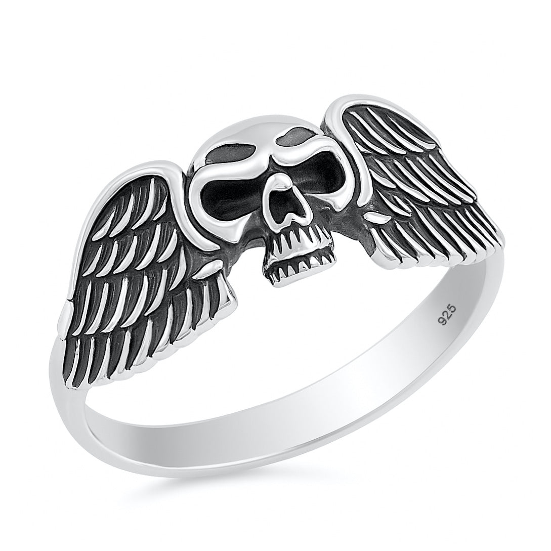 Silver Ring - Skull with Angel Wing
