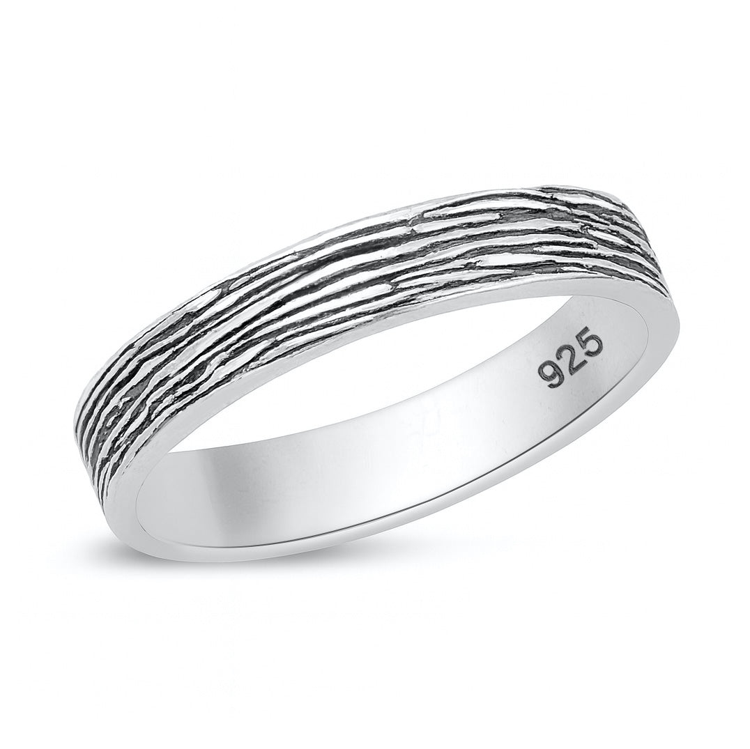 Silver Textured Line Band Ring