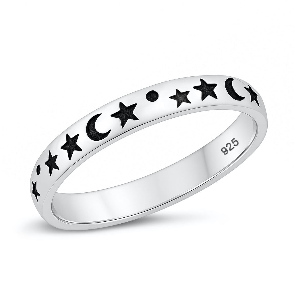 Silver Ring - Moon and Star