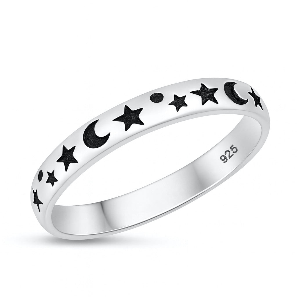 Silver Ring - Stars and Moon