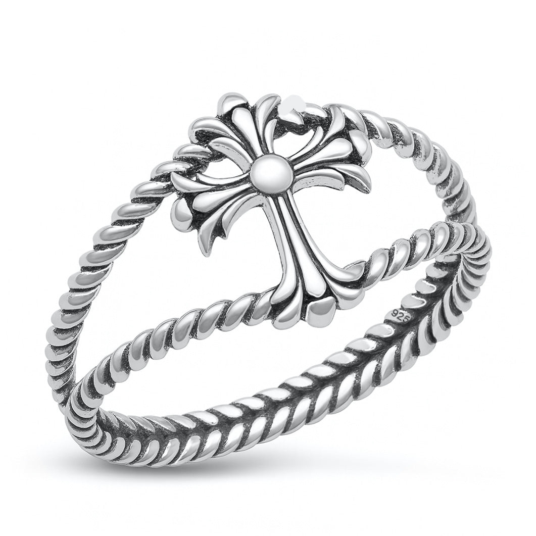 Silver Ring - Cross Rope