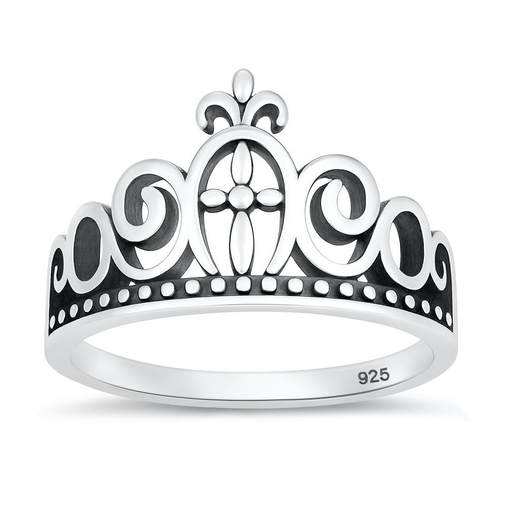 Silver Cross Crown Ring