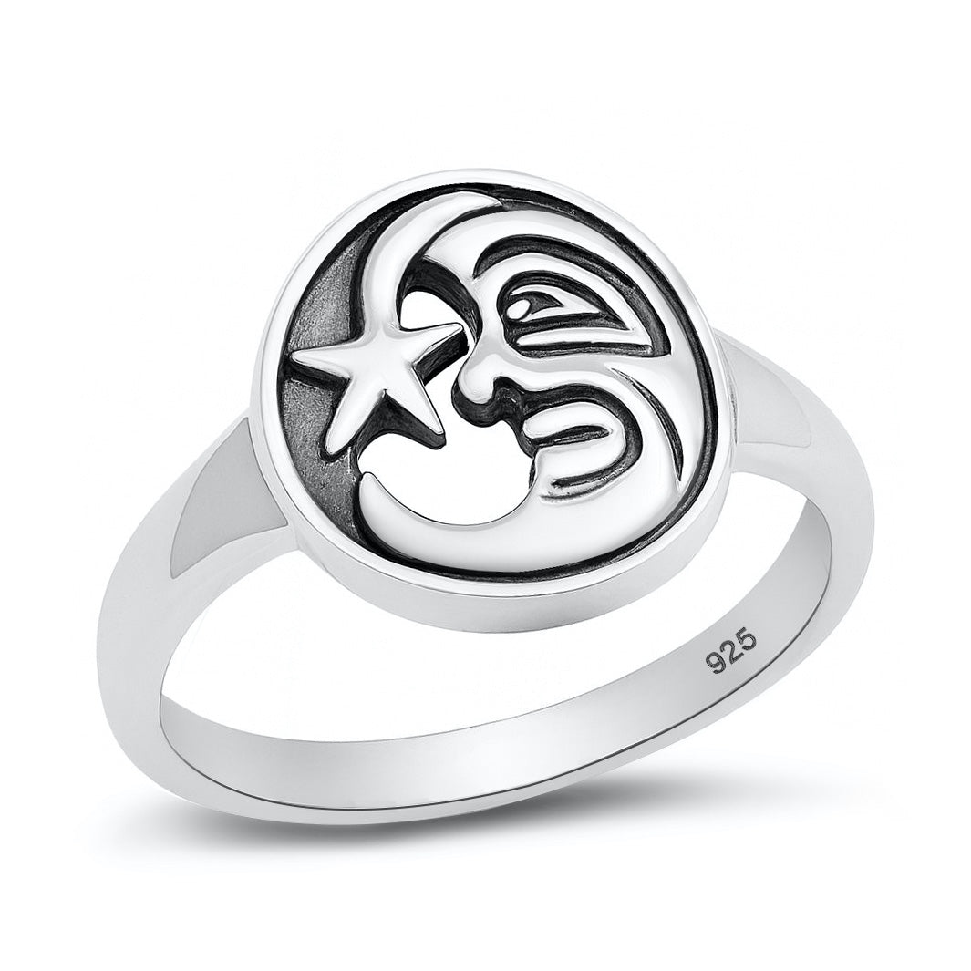Silver Ring - Moon and Star