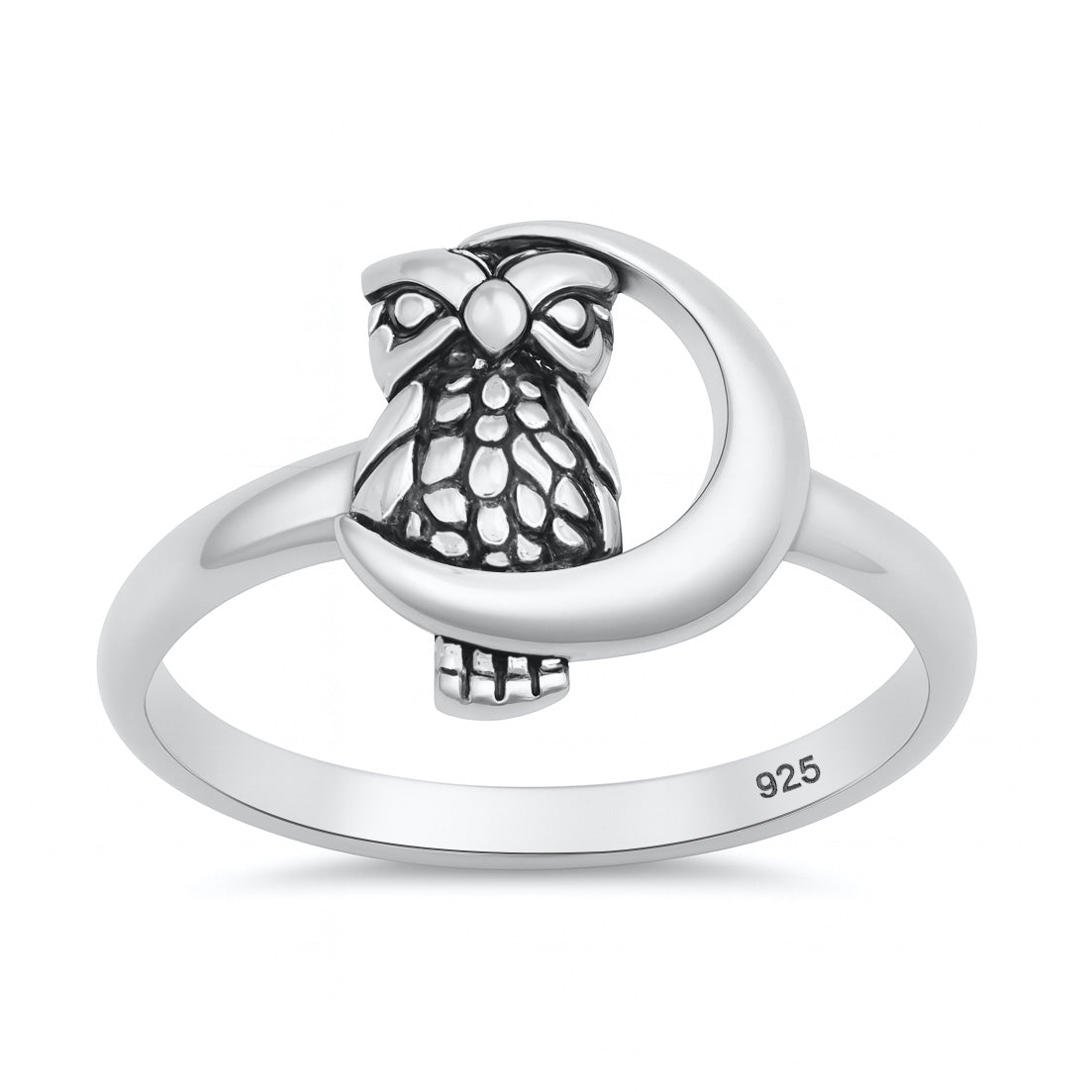 Silver Ring - Moon and Owl