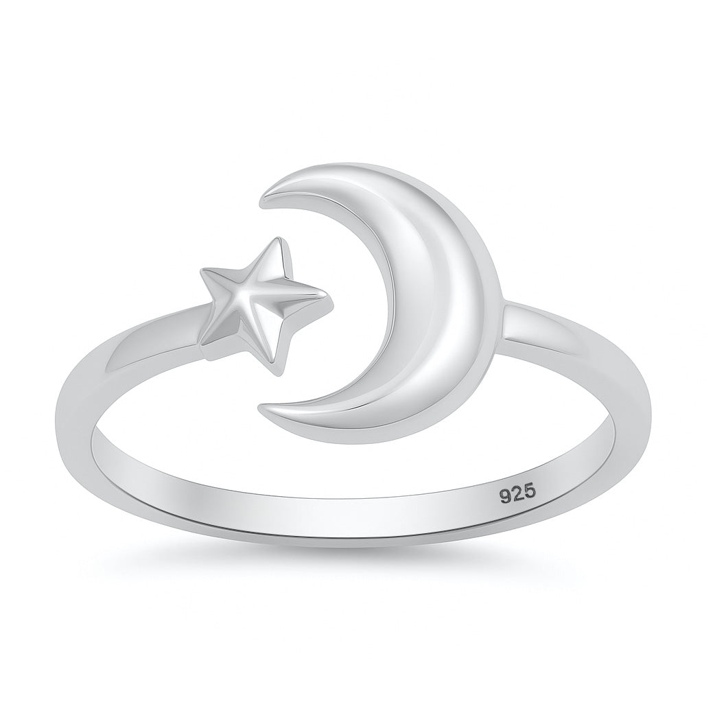 Silver Ring - Moon and Star