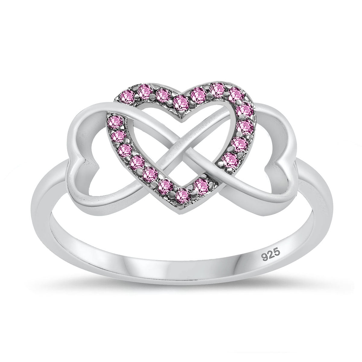Silver CZ Ring - Infinity Hearts