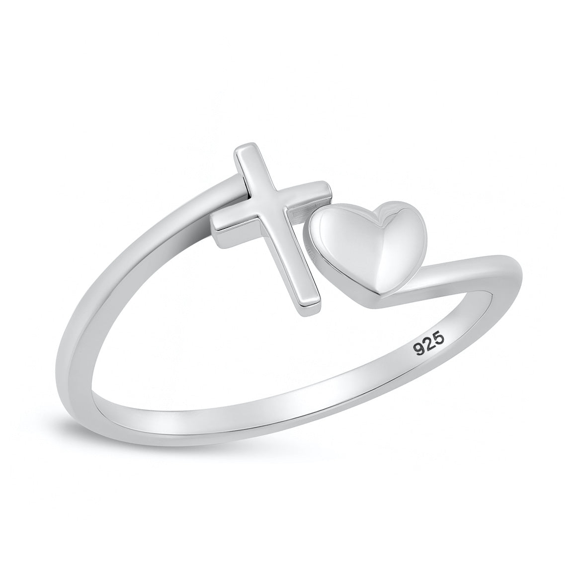 Silver Ring - Heart and Cross
