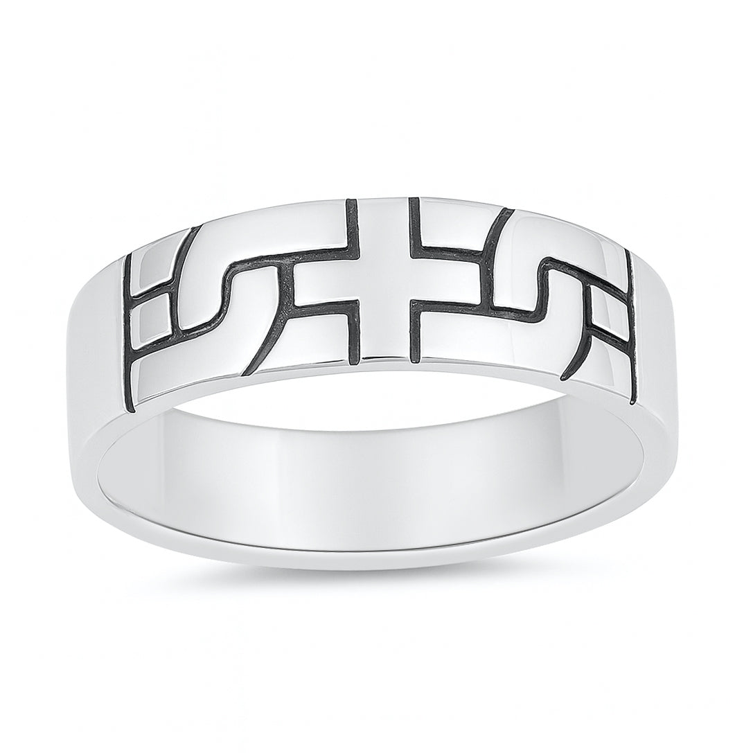 Silver CZ Ring - Cross Puzzle