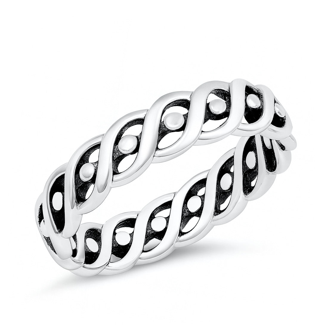 Silver Braided Band with Bead Ring