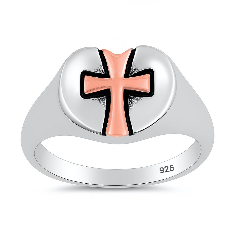 Silver Ring - Cross in Heart