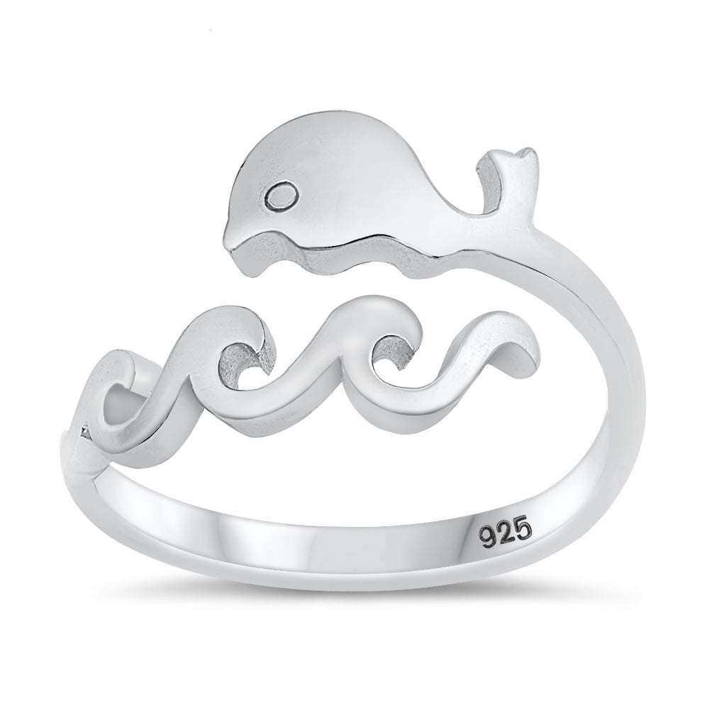 Silver Ring - Whale and Wave