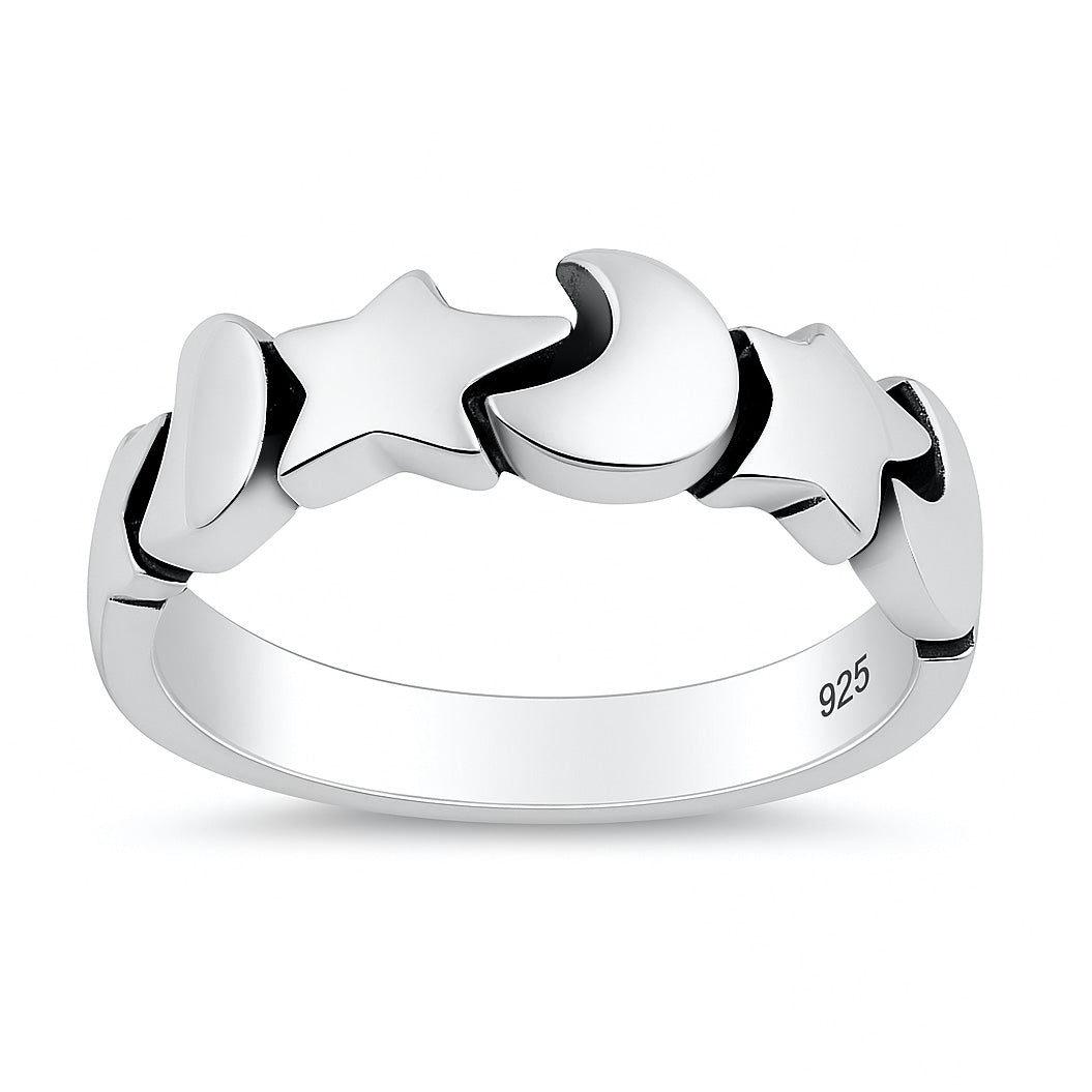 Silver Ring - Moon & Stars