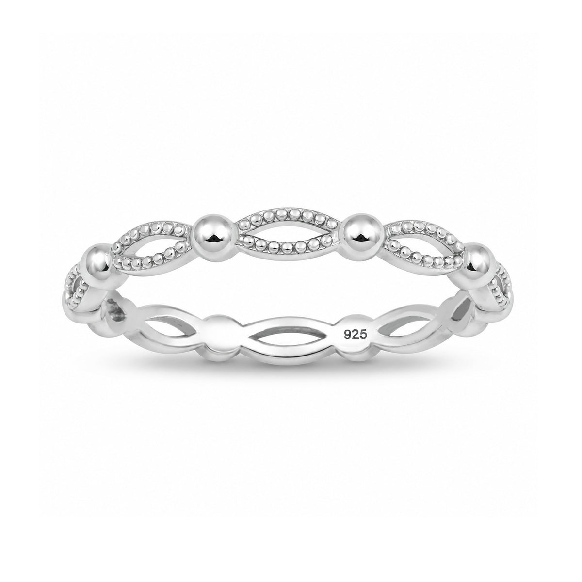 Silver Marquise Link & Bead Ring