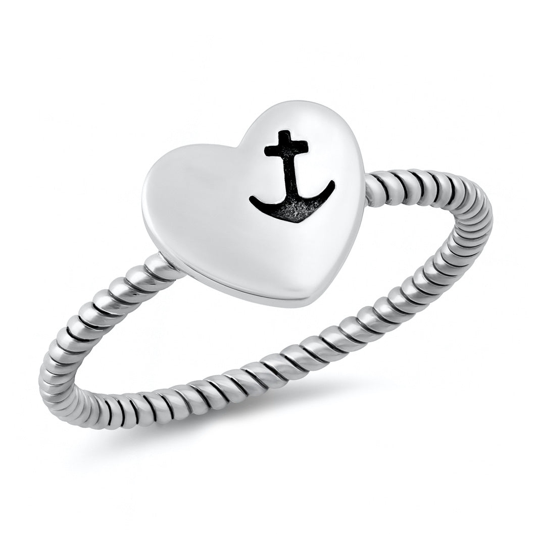 Silver Heart with Anchor Ring