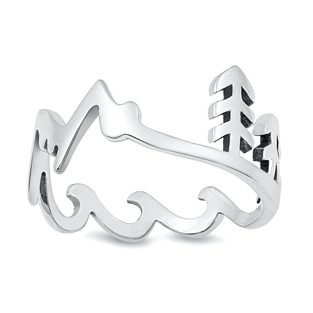 Silver Ring - Mountains, Trees, Waves
