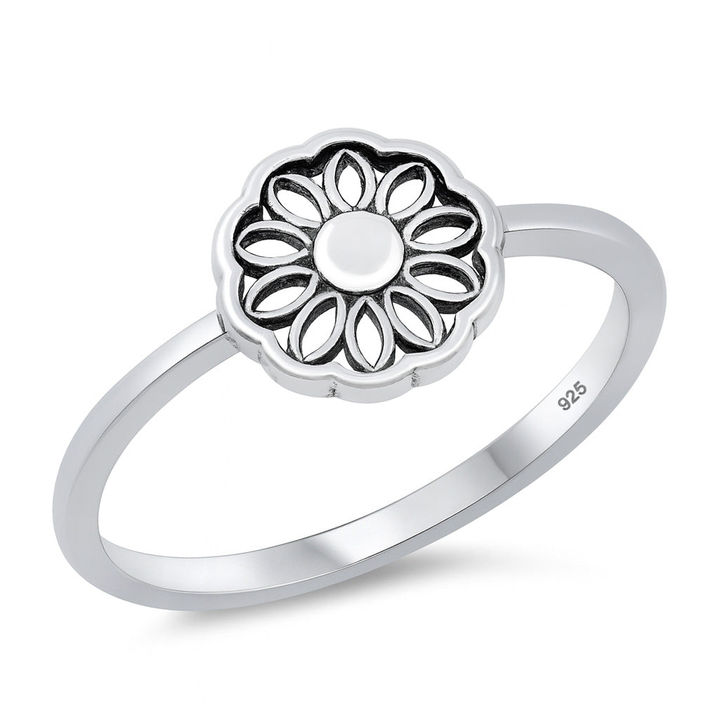 Silver Vintage Floral Mandala Ring.