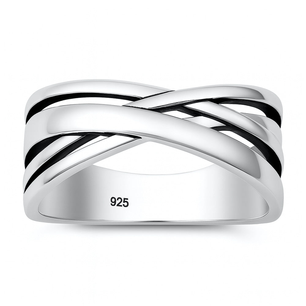 Silver Woven Crossover Ring