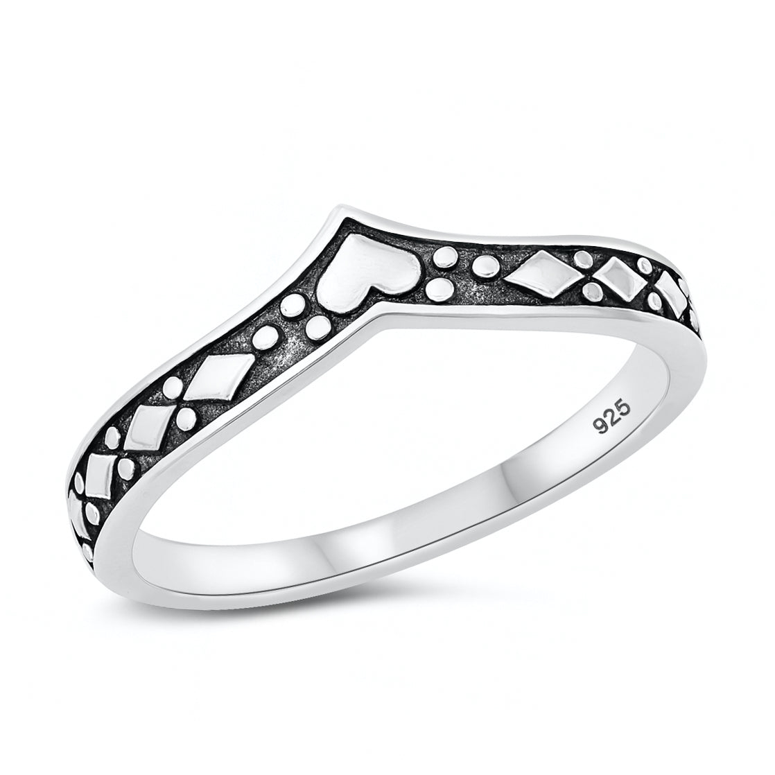 Silver V-Shaped Heart Ring
