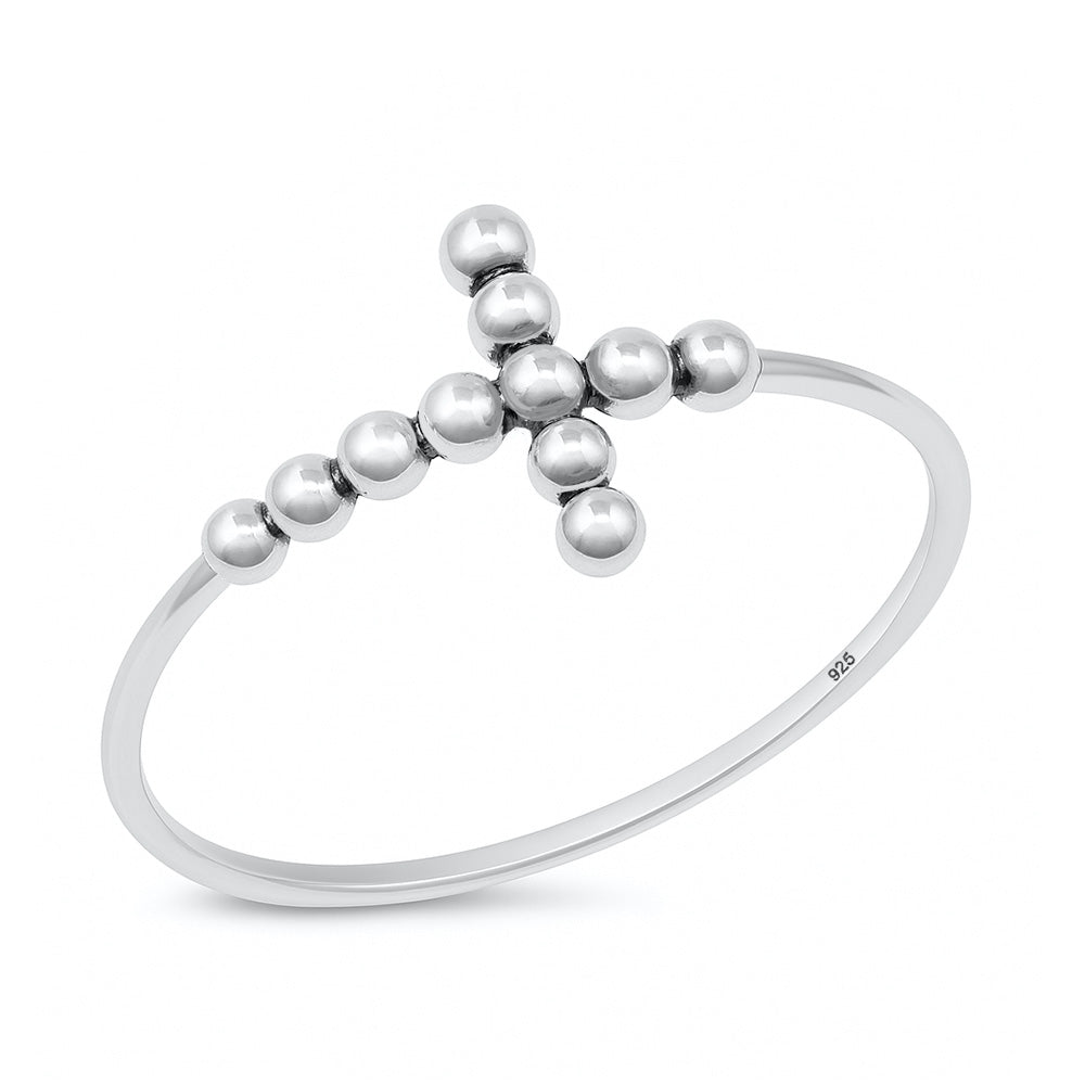 Silver Ring - Beaded Cross