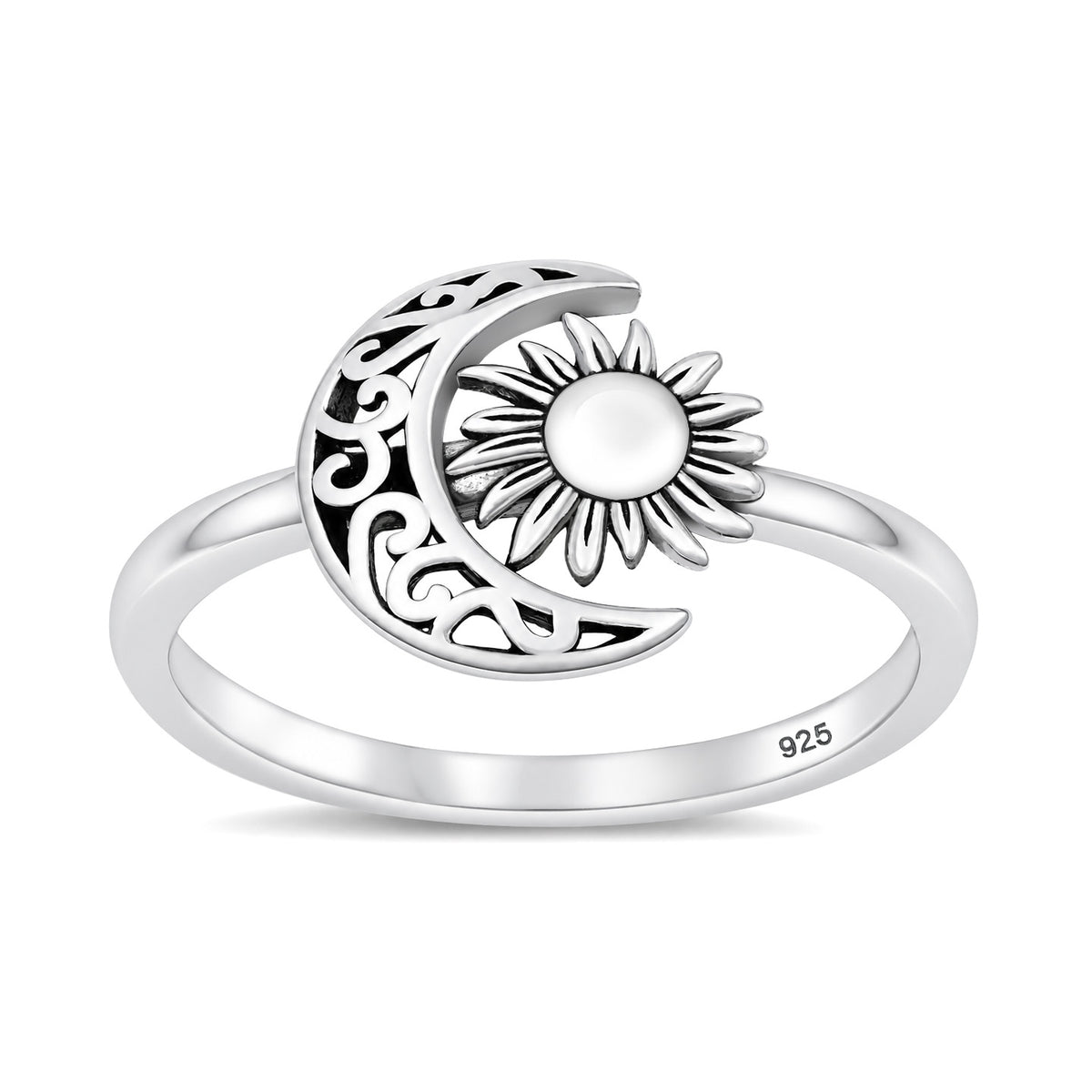Silver Ring - Crescent Moon & Star