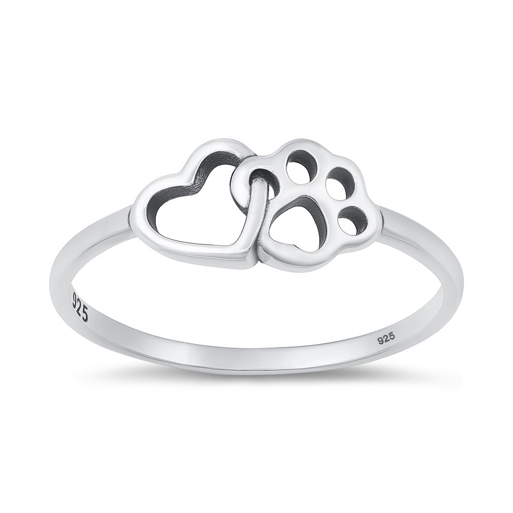 Silver Ring - Heart & Paw Print